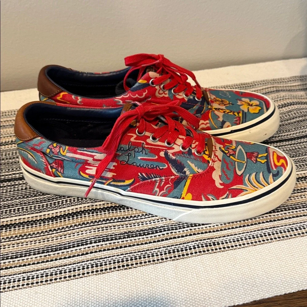 RALPH LAUREN POLO HAWAIIAN ALOHA CANVAS BOAT DECK SHOES SZ 8D VINTAGE‎